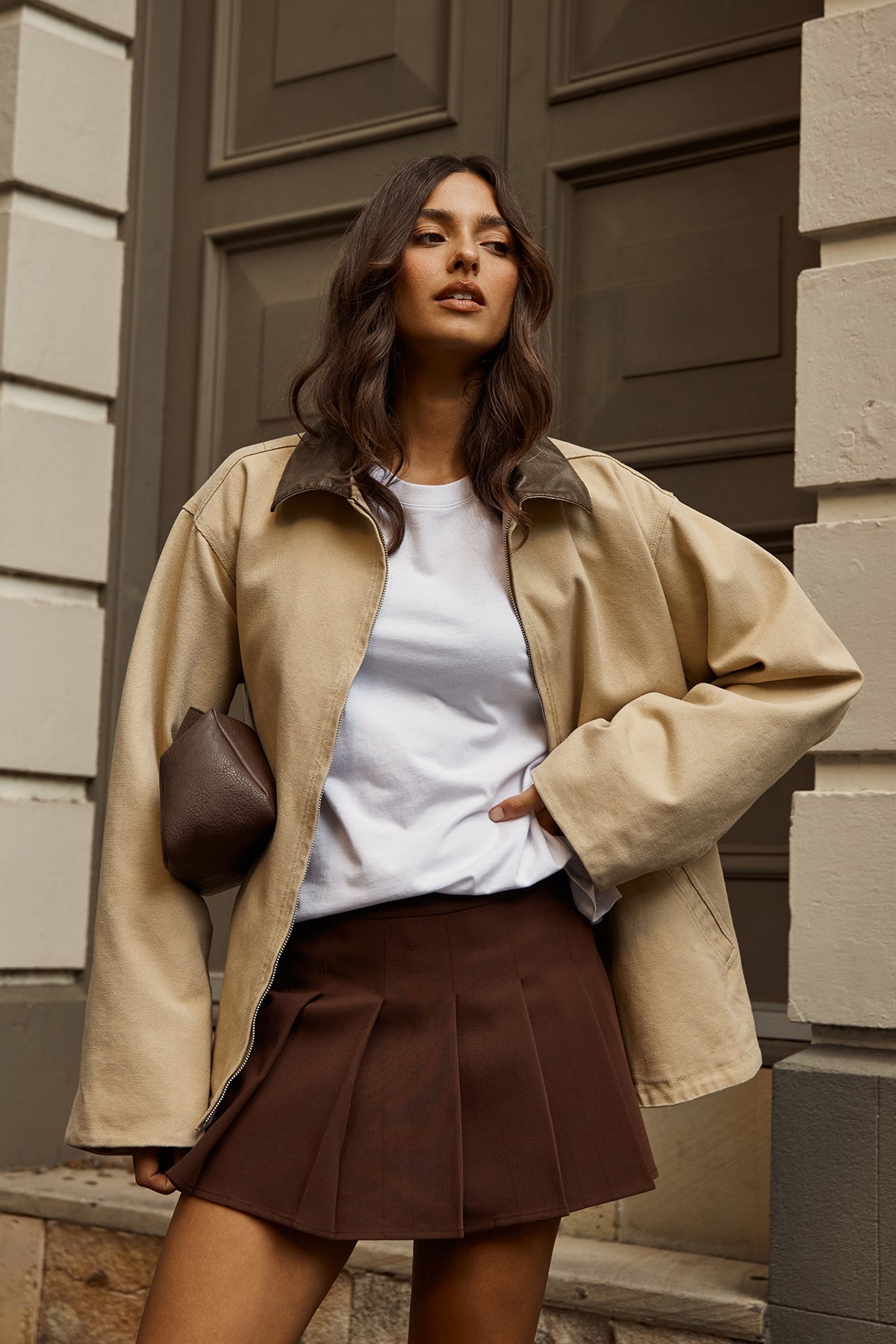 Perfect Stranger Barn Contrast Collar Jacket Stone